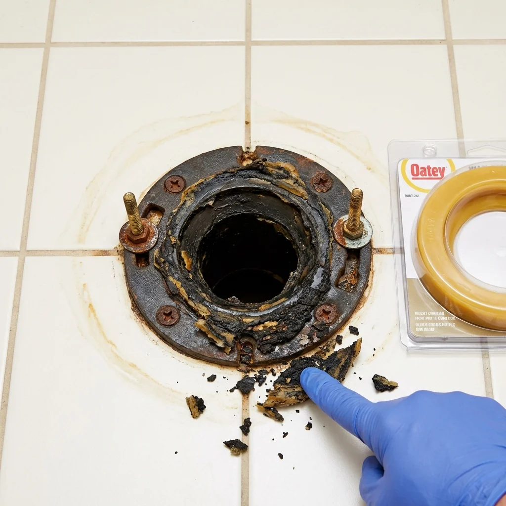 Failed wax ring showing water seepage at the base of a toilet in a Fillmore, UT home